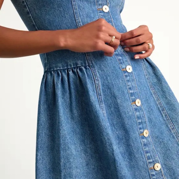 NWT Lulus Denim Fit & Flare Mini Dress – Size Small | Button Front, A-Line - Picture 4 of 6